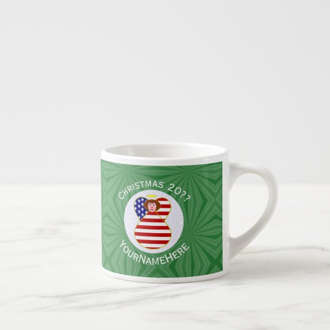 Tasse Expresso USA Angel Red Hair Noël Drapeau personnalisé (Droite)
