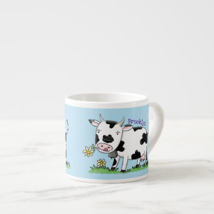 Tasse Expresso Vache mignonne en vert dessin animé sur le terrain
