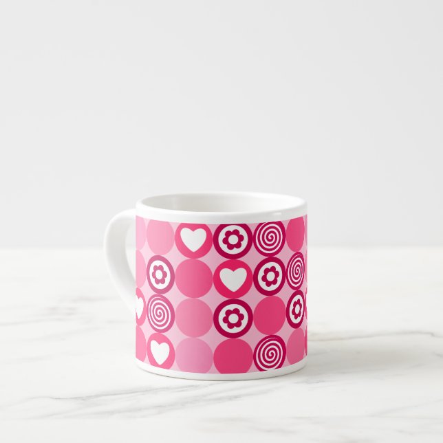 Tasse Expresso Valentines mignonne rose Motif de coeur et de poin (Devant gauche)