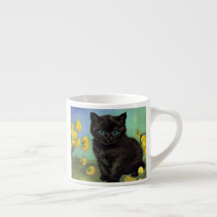 Tasse Expresso Van Gogh Chat noir Fleurs jaunes