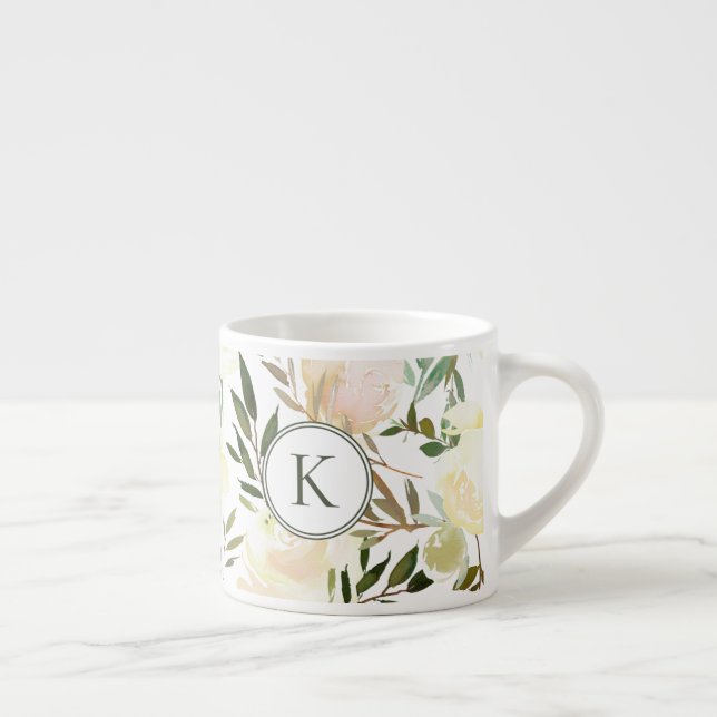 Tasse Expresso Vanille florale romantique Aquarelle blanche (Droite)