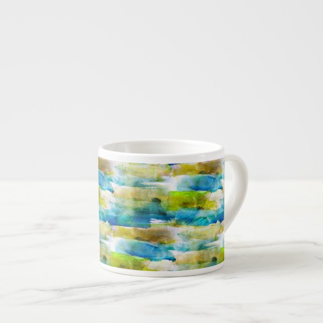 Tasse Expresso Vert abstrait d'aquarelle, bleu (Devant droit)