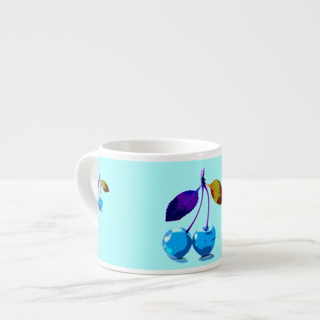 Tasse Expresso Vibrant Bleu clair Cerises Pop Art (Devant gauche)