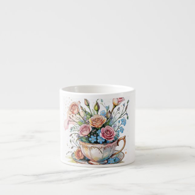 Tasse Expresso Vin floral Motif - Aquarelle douce Boho art (Devant)