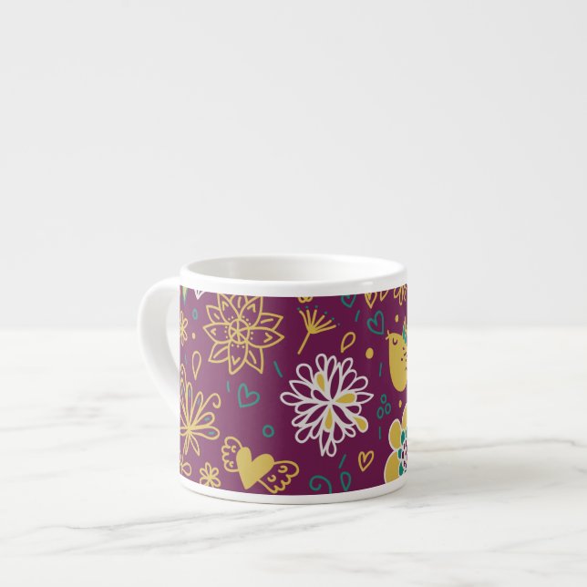 Tasse Expresso Vin Oiseaux et fleurs Whimsical (Devant gauche)