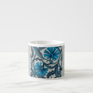 Tasse Expresso vintage bleu antique fleurs artisanat rustique