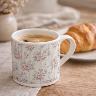 Tasse Expresso Vintage Rustique Shabby Chic Floral sur Bois Maiso