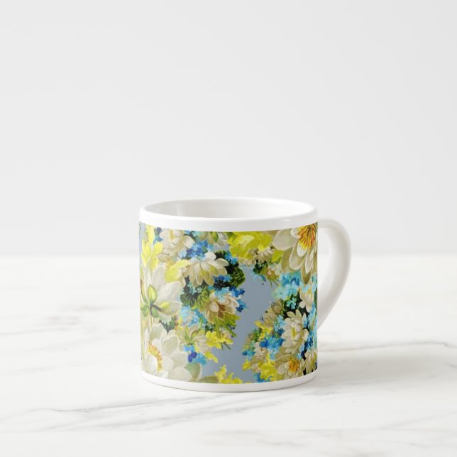 Tasse Expresso Vintage Yellow Flowers Floral Pattern (Devant droit)