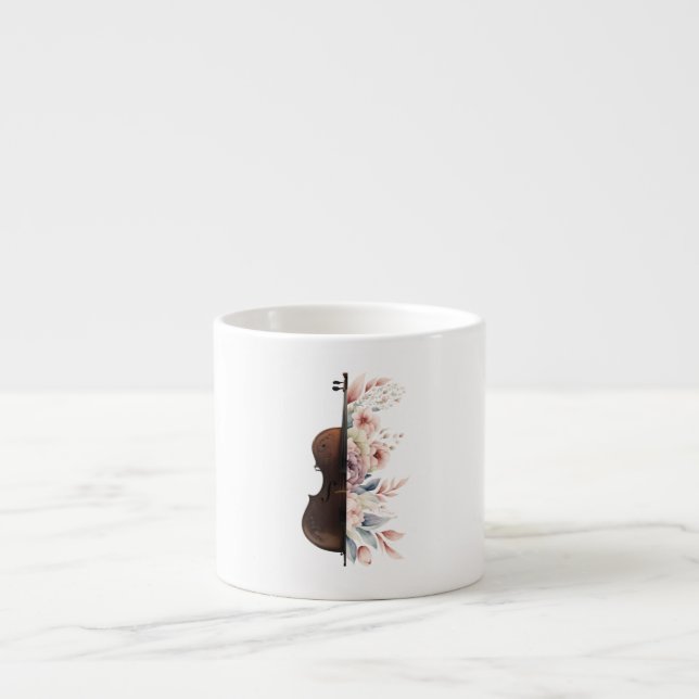 Tasse Expresso Violon aux fleurs. (Devant)