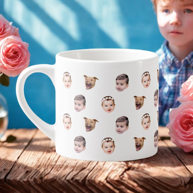 Tasse Expresso Visage personnalisé, cadeau familial unique 3 phot (Créateur téléchargé)
