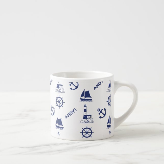 Tasse Expresso Voile Motif illustratif Marine Bleu+Blanc (Droite)