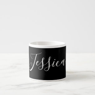 Tasse Expresso Votre nom Écriture blanche élégante sur fond noi