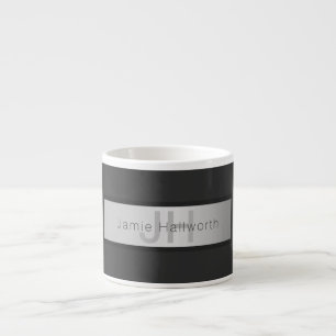 Tasse Expresso Votre nom & monogramme Gris & aspect argent faux