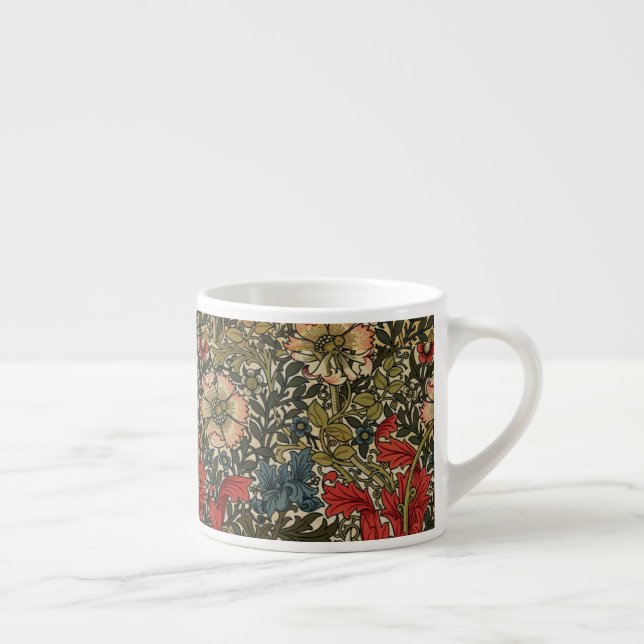 Tasse Expresso William Morris Élégant motif floral rouge vert (Droite)