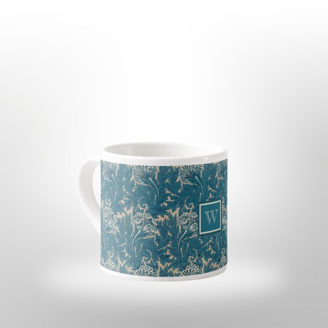 Tasse Expresso William Morris Tealish Blue Tulip avec Monogramme (Créateur téléchargé)