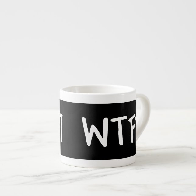 Tasse Expresso WTC 7 WTF ? Lettres blanches sur fond noir (Devant droit)