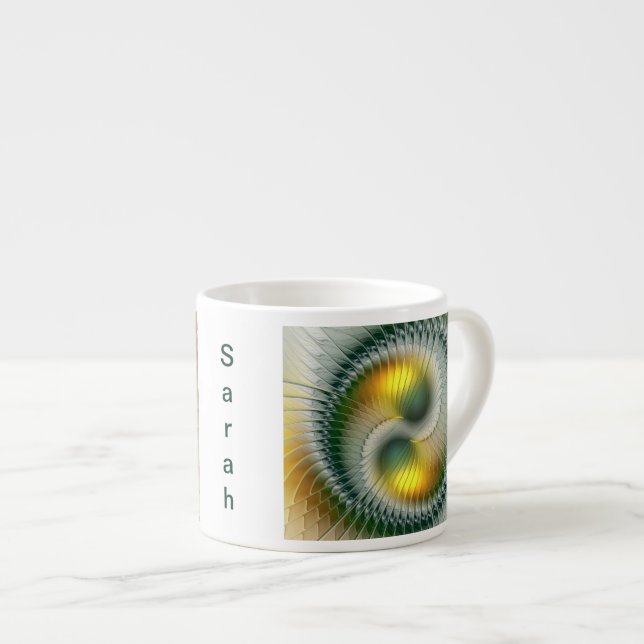Tasse Expresso Yin Yang Vert Jaune Abstrait Nom d'Art Fractal (Devant droit)