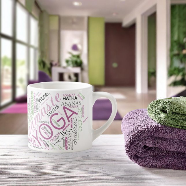 Tasse Expresso Yoga Word Cloud Plum/Green ID254 (Créateur téléchargé)