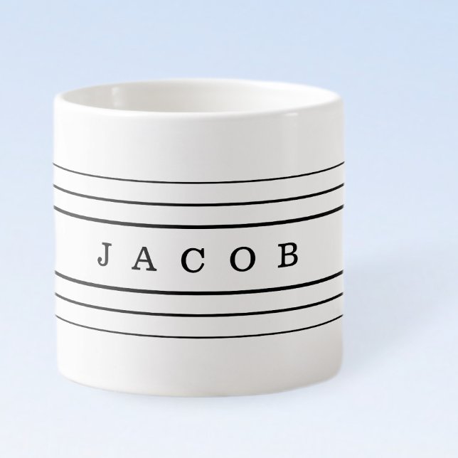Tasse Expresso Your Custom Text & Modern Stripes | Black & White (Créateur téléchargé)