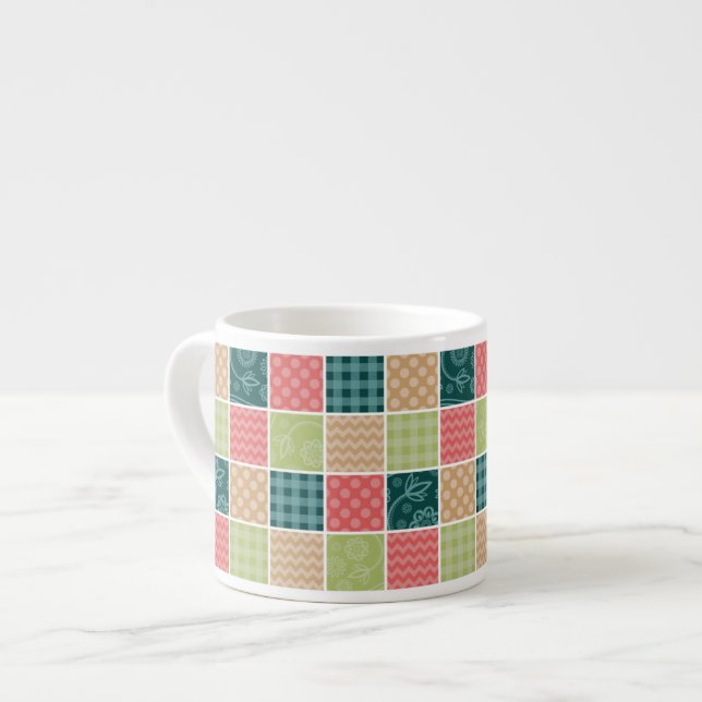 Tasse Expresso Zigzag, Chevron, En vichy, Pois, Patchwork (Devant gauche)