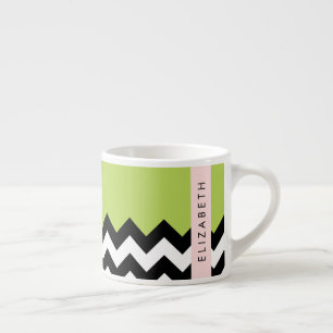 Tasse Expresso Zigzag noir et blanc, Chevron, Vert, Votre nom
