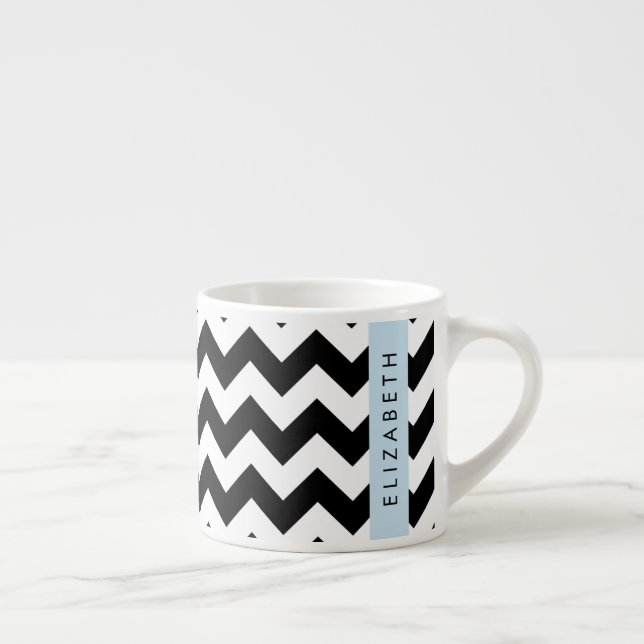 Tasse Expresso Zigzag noir et blanc, Motif Chevron, Votre nom (Droite)