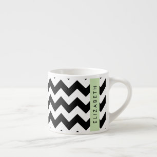 Tasse Expresso Zigzag noir et blanc, Motif Chevron, Votre nom