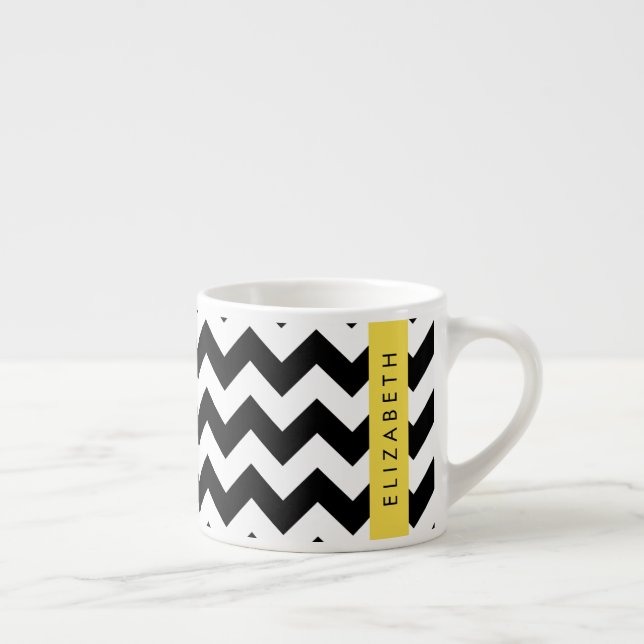 Tasse Expresso Zigzag noir et blanc, Motif Chevron, Votre nom (Droite)
