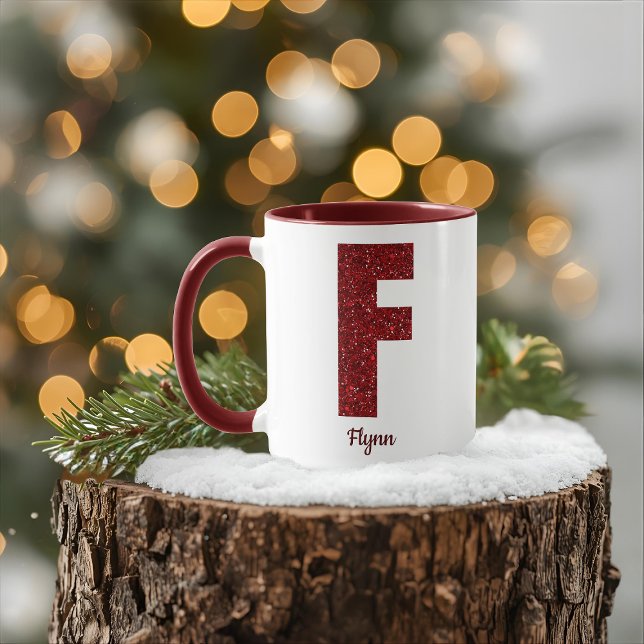 Tasse F à monogramme moderne pailleté avec nom (Créateur téléchargé)