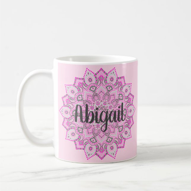 Tasse faite sur commande rose de mandala (Gauche)