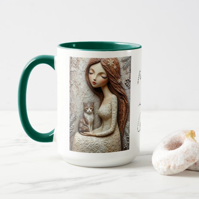 Tasse Fée de Chat Hivernal Fantaisiste  (Avec donut)