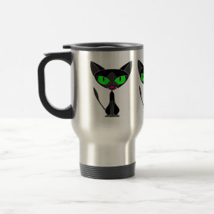 Tasse féline de fantaisie de voyage de chat noir