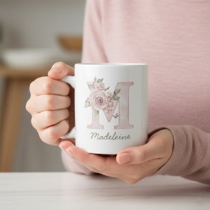 Tasse Féminine Monogramme Floral Rose - Lettre M