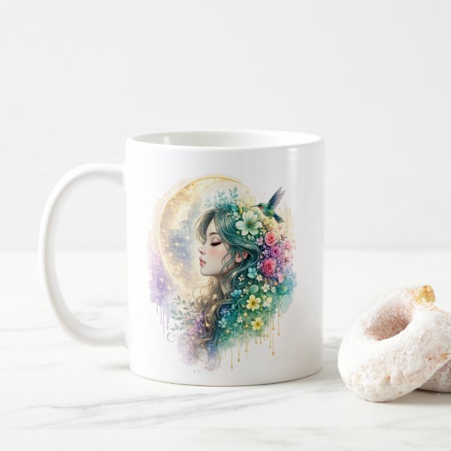 Tasse Femme Fleur Éthérée Colibri (Avec donut)