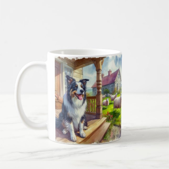 Tasse Ferme de Moutons avec Chien de Berger Border (Gauche)