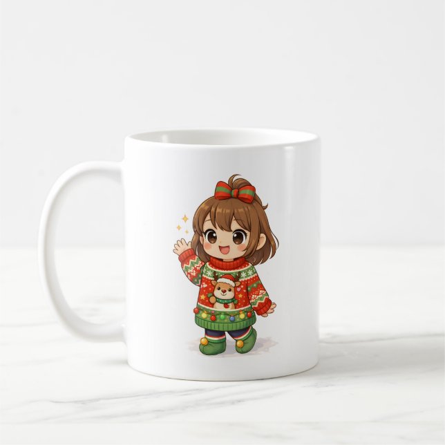 Tasse Fille Sweater de Noël Adorable (Gauche)