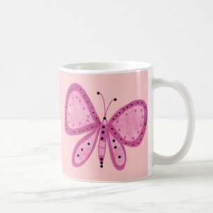 Tasse Filles Enfant Rose Violet Coloré 2 Papillons
