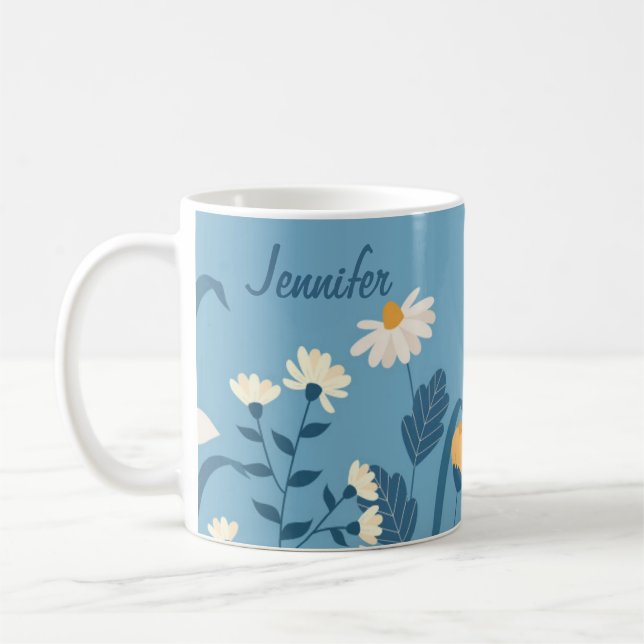 Tasse Fleur de Naissance d'Avril Blue Daisy Floral (Gauche)