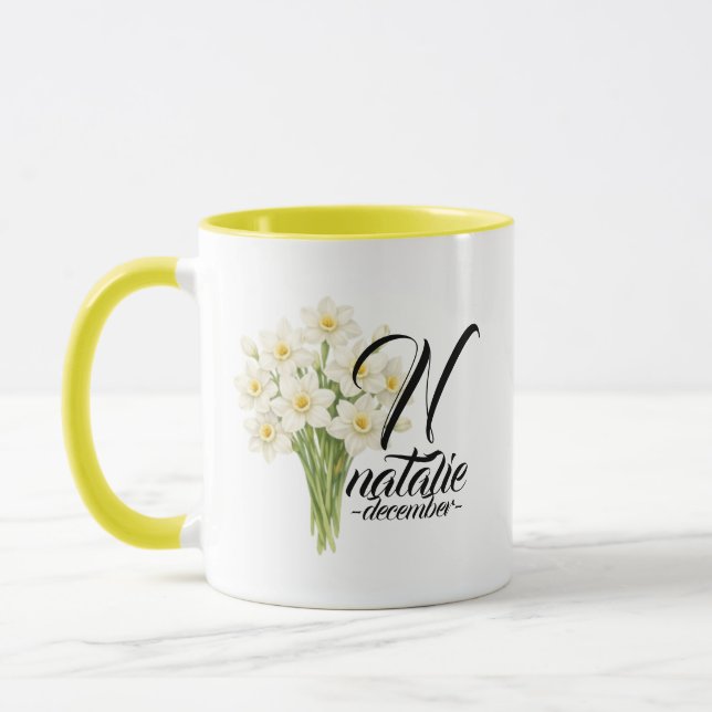 Tasse Fleur de Naissance Décembre – Cadeau Narciss (Gauche)