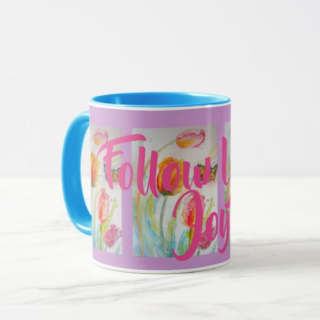 Tasse Fleur de Tulipe Rose Tulipes Aquarelle Viole (Devant gauche)