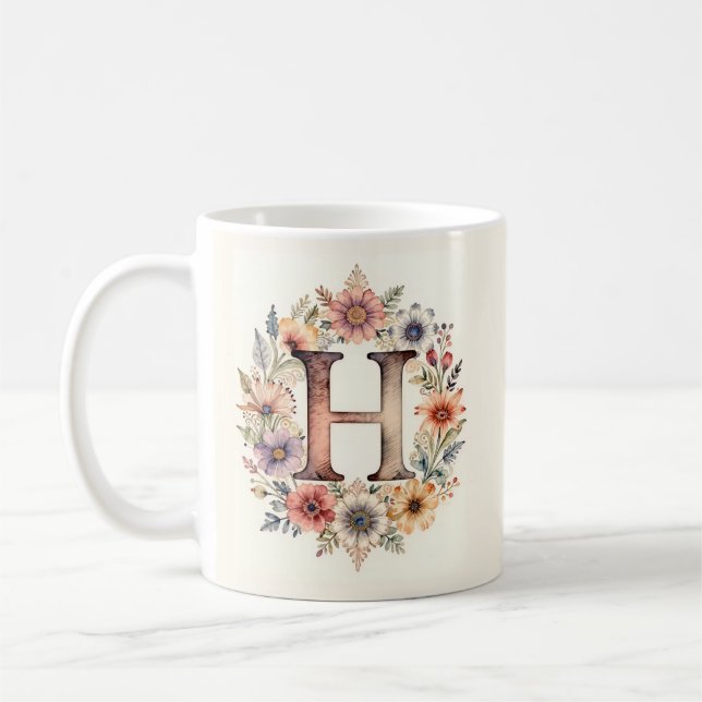 Tasse fleur initiale boho florale (Gauche)