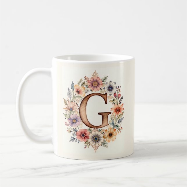 Tasse fleur initiale G bohème florale  (Gauche)