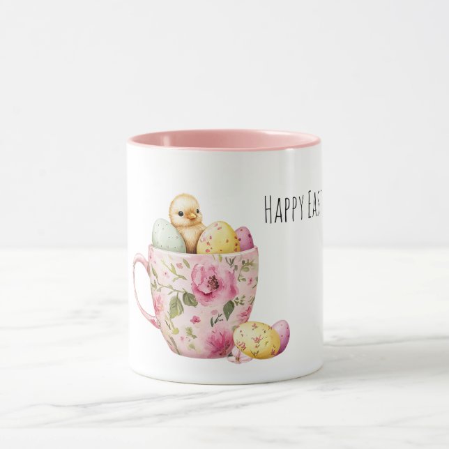 Tasse Fleur Rose de Pâques Œufs Bébé Poussin (Centre)