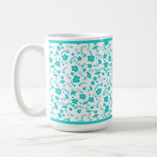 Tasse Fleurie Blanche Turquoise (Gauche)