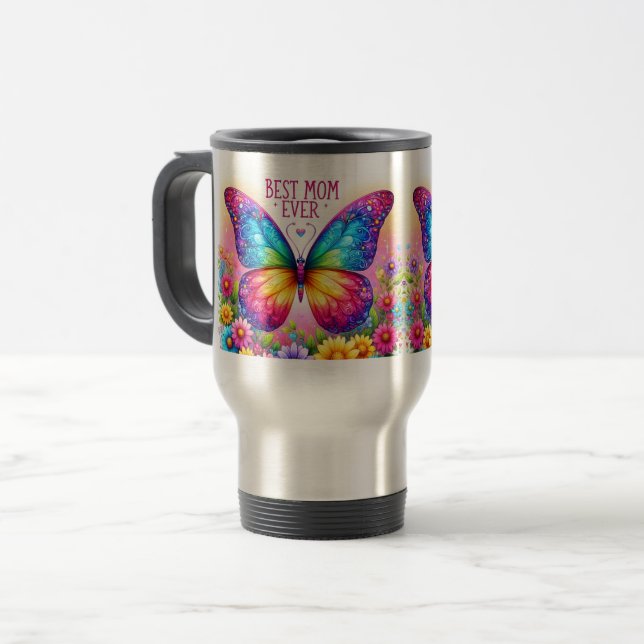 Tasse Fleurie Papillon Meilleure Maman (Devant gauche)