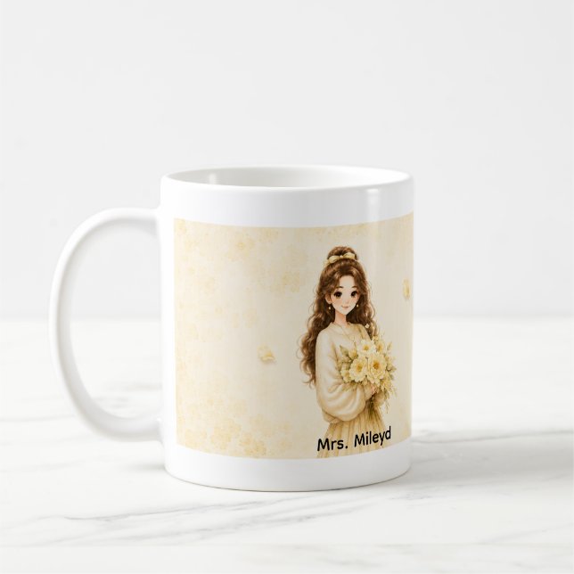 Tasse fleurie pastel jaune en soie comestible (Gauche)