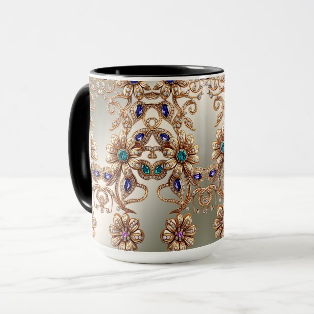 Tasse Fleurs de Bijou Or Élégant (Devant gauche)