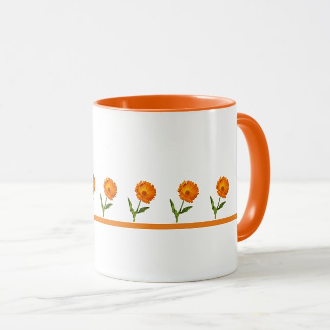 Tasse - Fleurs orange sur une ligne (Devant droit)
