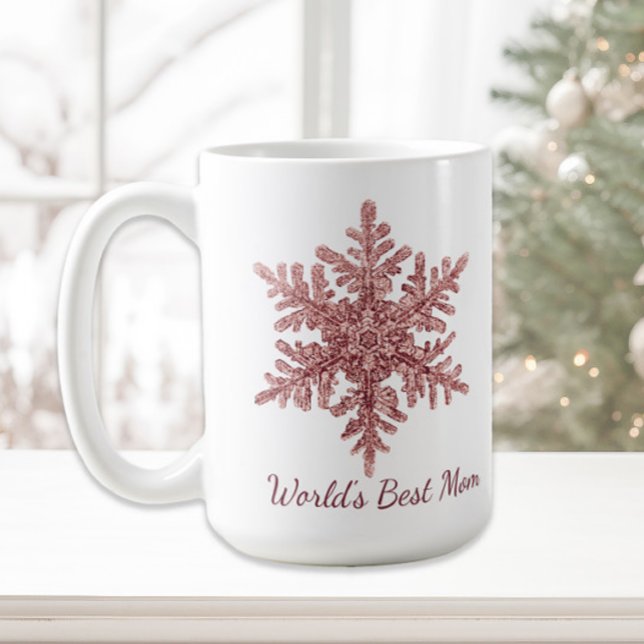 Tasse Flocon de neige Bourgogne Meilleure Maman du (Rose gold Christmas snowflake "World's Best Mom" coffee/cocoa mug)