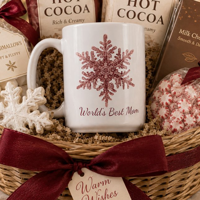 Tasse Flocon de neige Bourgogne Meilleure Maman du (Red snowflake "World's Best Mom" mug)